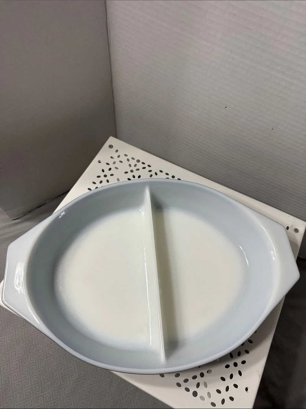 Vintage Pyrex Snowflake Cinderella Divided Casserole Dish with Clear Glass Lid
